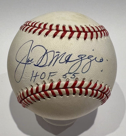 Joe DiMaggio Signed Baseball with HOF 55 Inscription. Hall of Fame. JSA